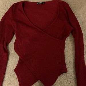 Shein ribbed red shirt with v neck